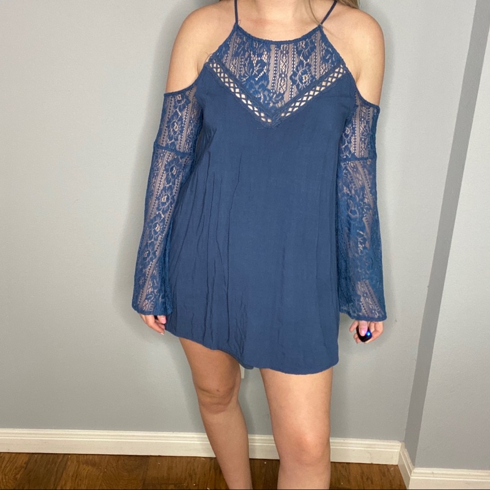 BOHO Blue dress with bell sleeves
